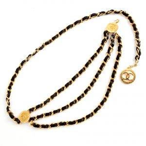 Vintage Chanel gold chain & black leather belt - Image 10