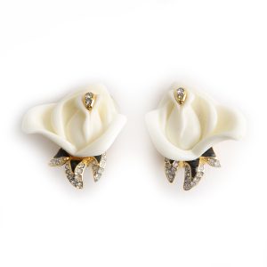 Kenneth Jay Lane White Rose flower earrings