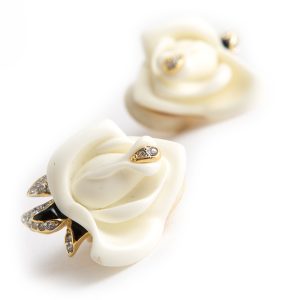 Kenneth Jay Lane White Rose flower earrings - Image 2